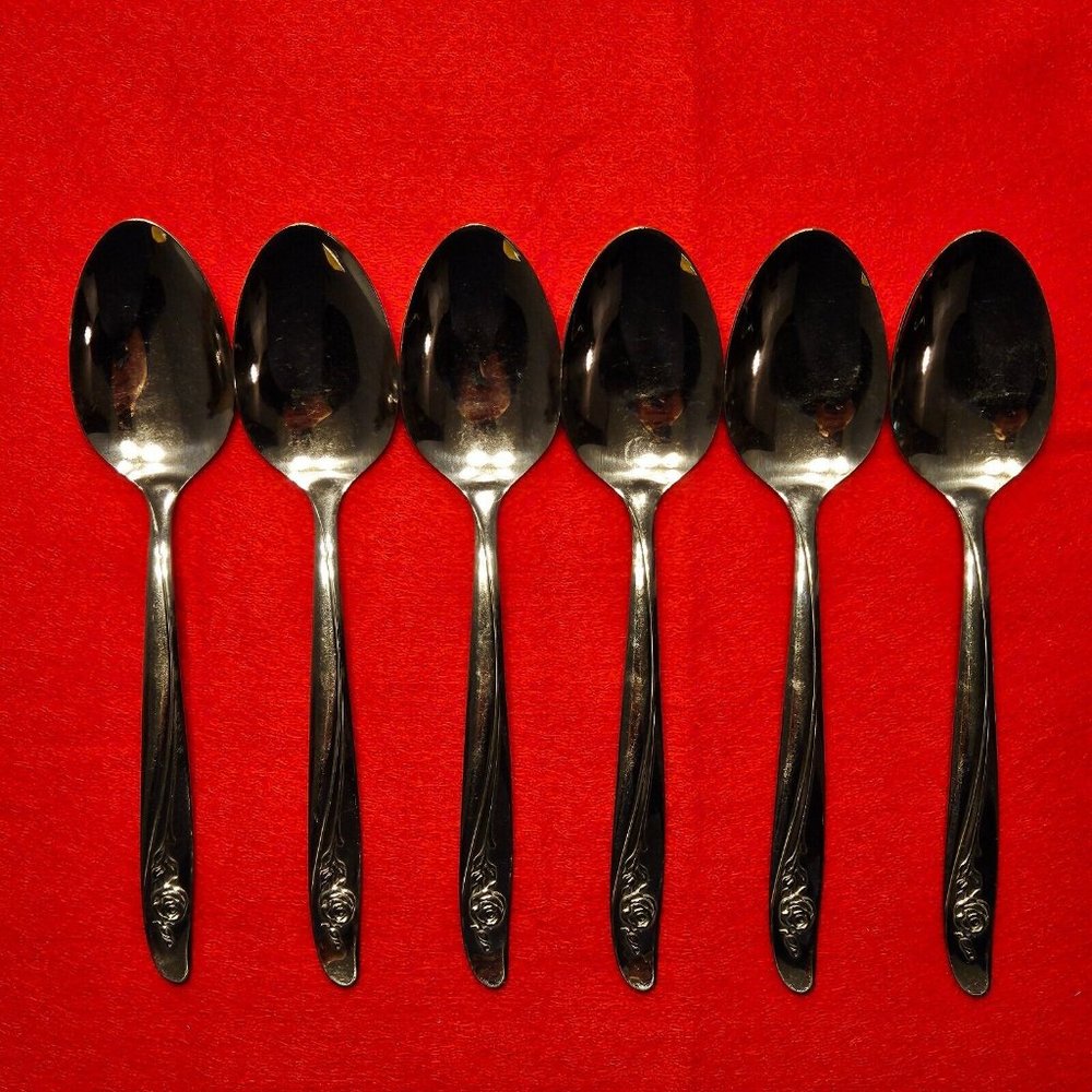 Oneida ROSEANNE Rose Petal Stainless Flatware Tablespoons Floral 7 1/4” Lot of 6 - Picture 1 of 10